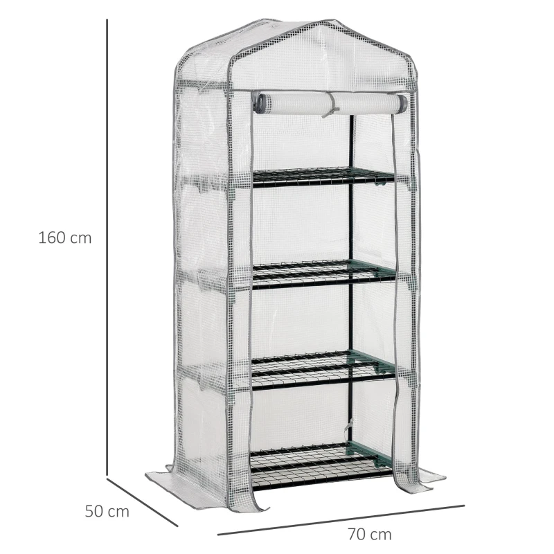 Outsunny Mini serra da balcone con 4 ripiani, 70x50x160 cm, Bianco