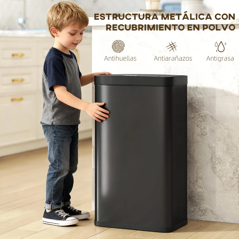 HOMCOM Cubo de Basura Cocina Automático 45 L con Sensor Infrarrojo Cierre Suave y Cubo Interior Extraíble Antihuellas Negro