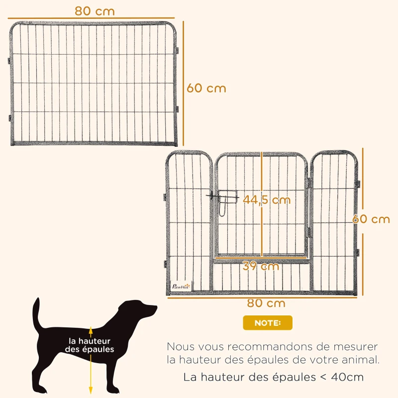 PawHut Parc pour chien, enclos chien 16 panneaux modulable et pliable, portable en acier avec portes 80 x 60 gris