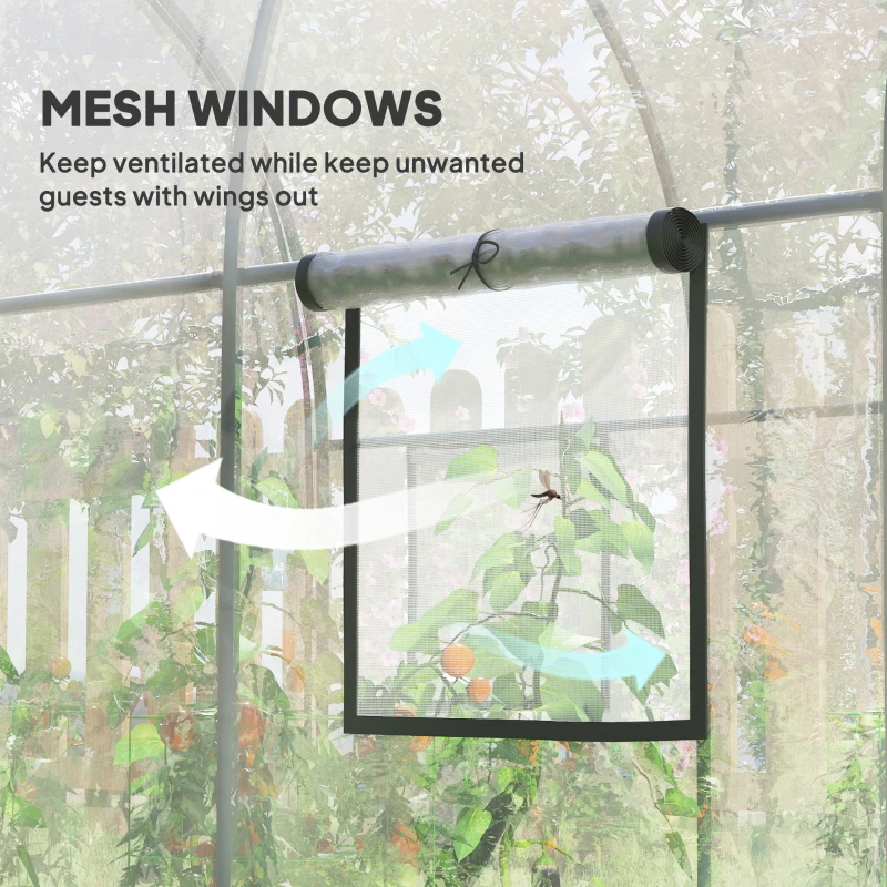 Outsunny Polytunnel Greenhouse Walk-in Grow House with Plasric Cover, Door, Mesh Window and Steel Frame, 3 x 2 x 2m, Clear