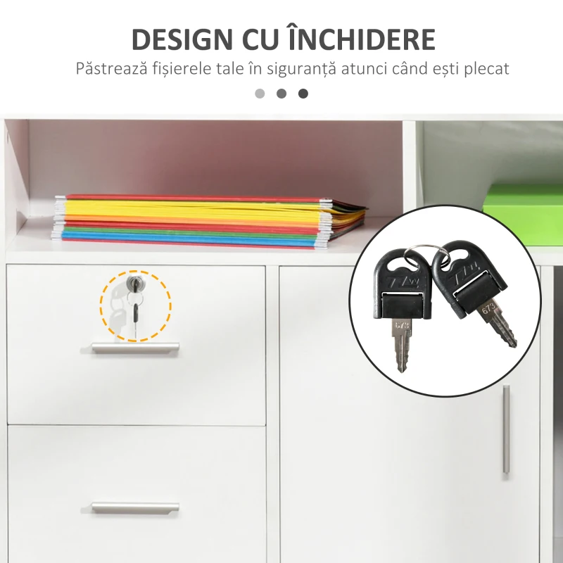Homcom Dulap Suport Imprimanta – Alb cu Sertare, Roti & Depozitare