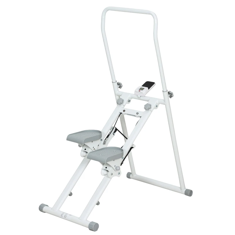 SPORTNOW Stepper Vertical Climber Pieghevole con Impugnatura Regolabile, Pedali Antiscivolo e Monitor LCD, Bianco