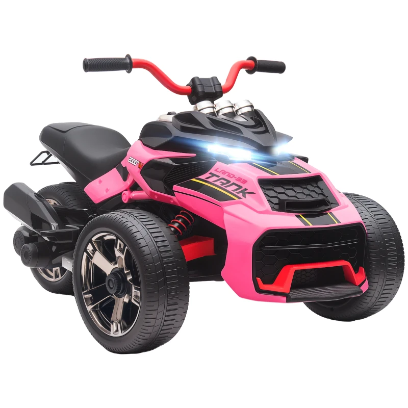 AIYAPLAY 12V Kids Electric Ride On Car with 3 Wheeler, MP3 Player, Horn, 2 Speeds, LED Lights for Boys & Girls Ages 3-8, Pink