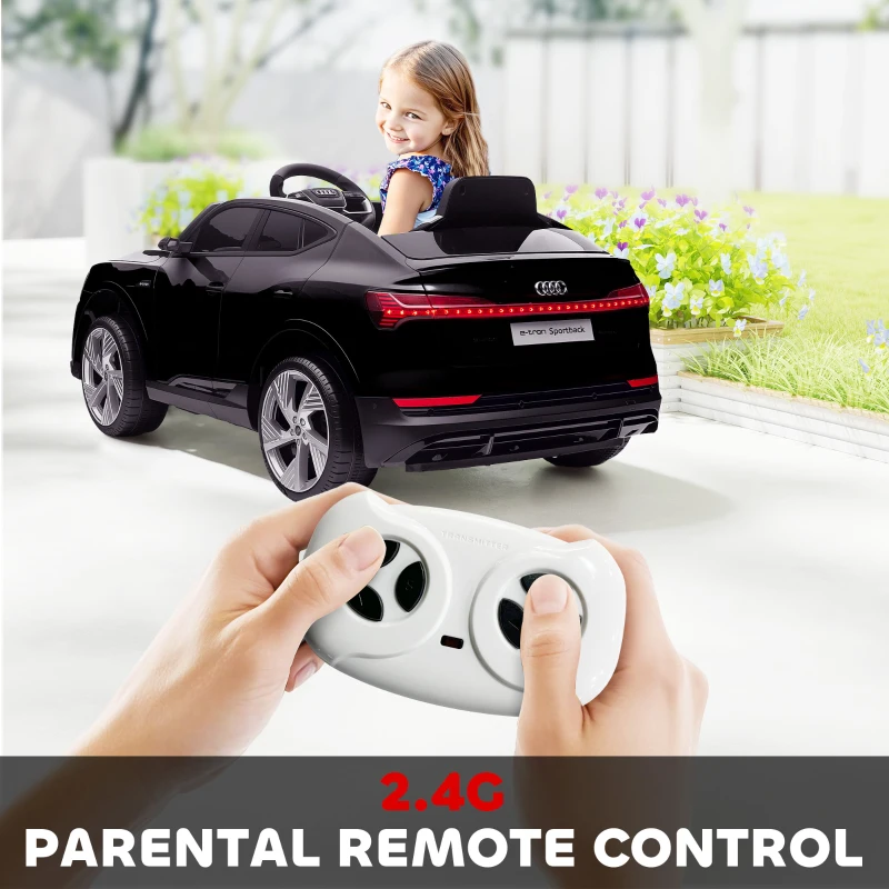 HOMCOM Audi E-tron Licensed 12V Kids Electric Ride on, Electric Car for Kids, with Parental Remote, Music Lights MP3, Suspension Wheels, for 3-5 Years, Black