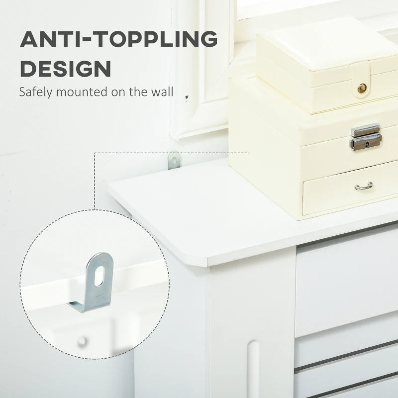 HOMCOM MDF Extendable Radiator Cover Cabinet Shelving Home Office Slatted Design White 139-208.5L x 20.5W x 82.5H cm