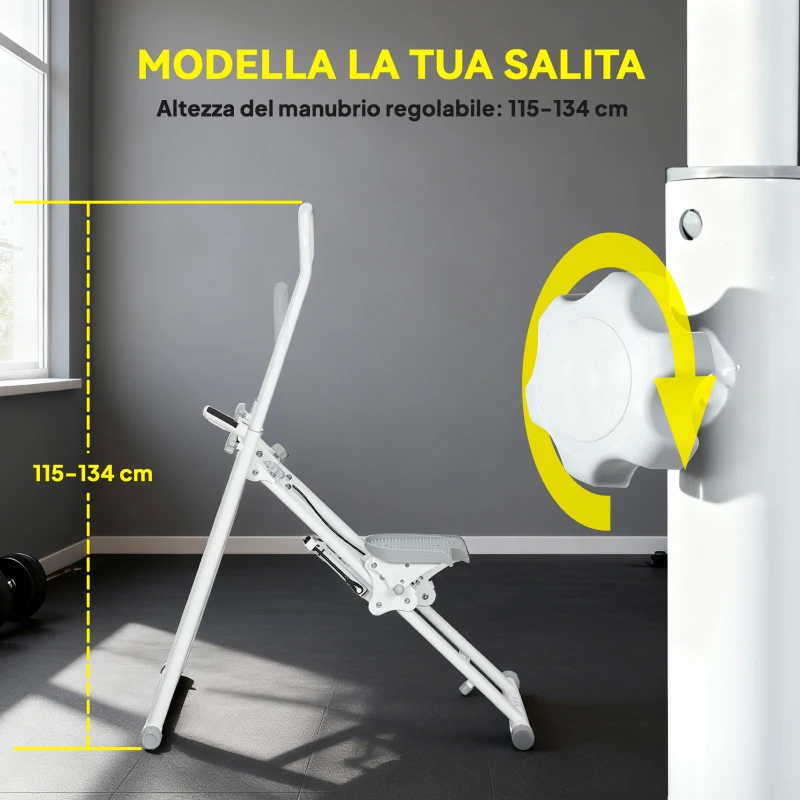 SPORTNOW Stepper Vertical Climber Pieghevole con Impugnatura Regolabile, Pedali Antiscivolo e Monitor LCD, Bianco