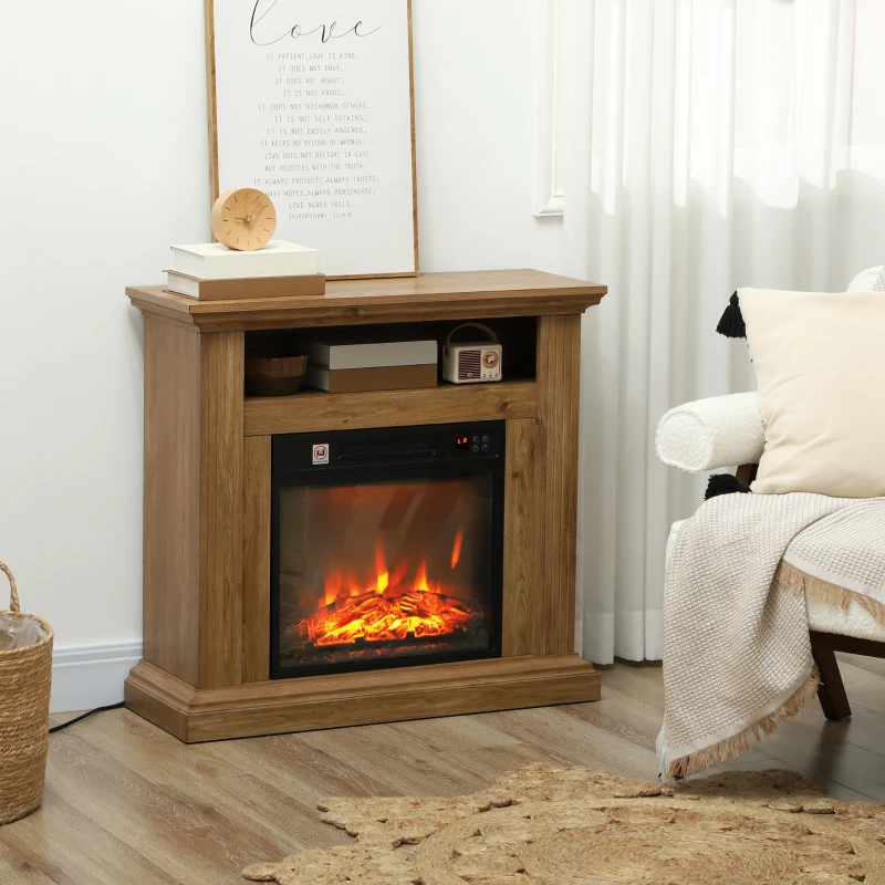 HOMCOM Cheminée électrique effet flammes 3D luminosité réglable 1800 W avec télécommande 81,5 x 30 x 76,2 cm brun effet bois