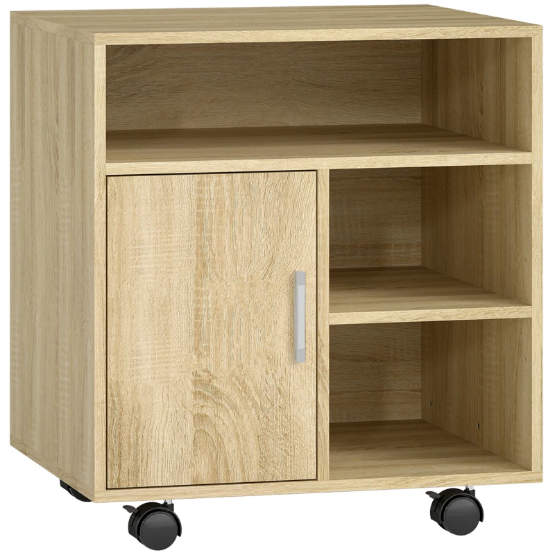 HOMCOM Mueble para Impresora con Ruedas Multifuncional con Estantes con Amplio Espacio de Almacenaje 60x50x65,5 cm Natural
