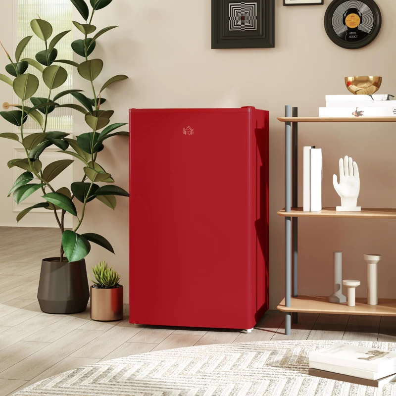 HOMCOM Nevera Pequeña con Congelador 91L Silenciosa Puerta Reversible Temperatura Regulable y Estantes Ajustables Rojo