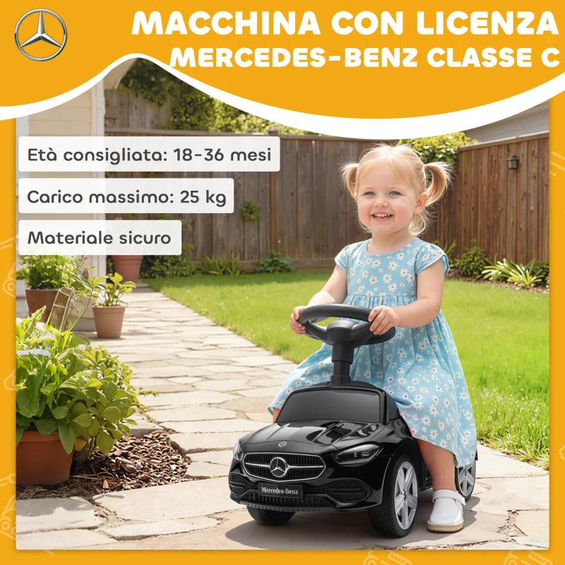 AIYAPLAY Macchina per Bambini Licenza Mercedes Benz con Clacson e Spazio Portaoggetti, 65x28x39 cm, Nero