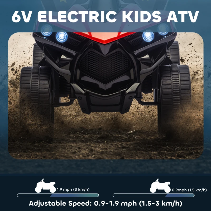 AIYAPLAY 6V Kids ATV, 4 Wheeler Electric Ride on Car with Music and LED Headlights, for Ages 3-6 Years Boys and Girls, Red