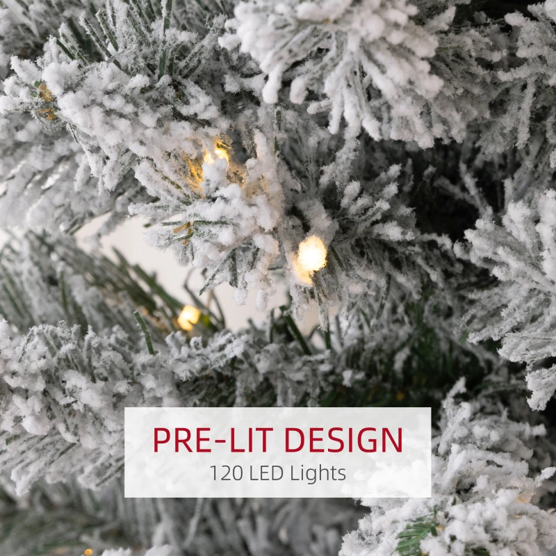 HOMCOM Brad de Crăciun Înzăpezit cu 263 de Crengi și Lumini LED Albe, Brad Artificial din Plastic, Ø45x150 cm, Verde