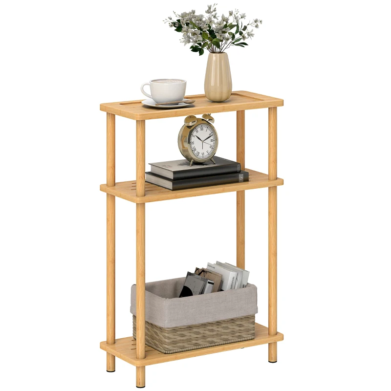 HOMCOM Bamboo Side Table, 3-Tier Slim End Table, Nordic Style, for Living Room, Bedroom, Office, Tool-Free Assembly, Natural Wood Finish