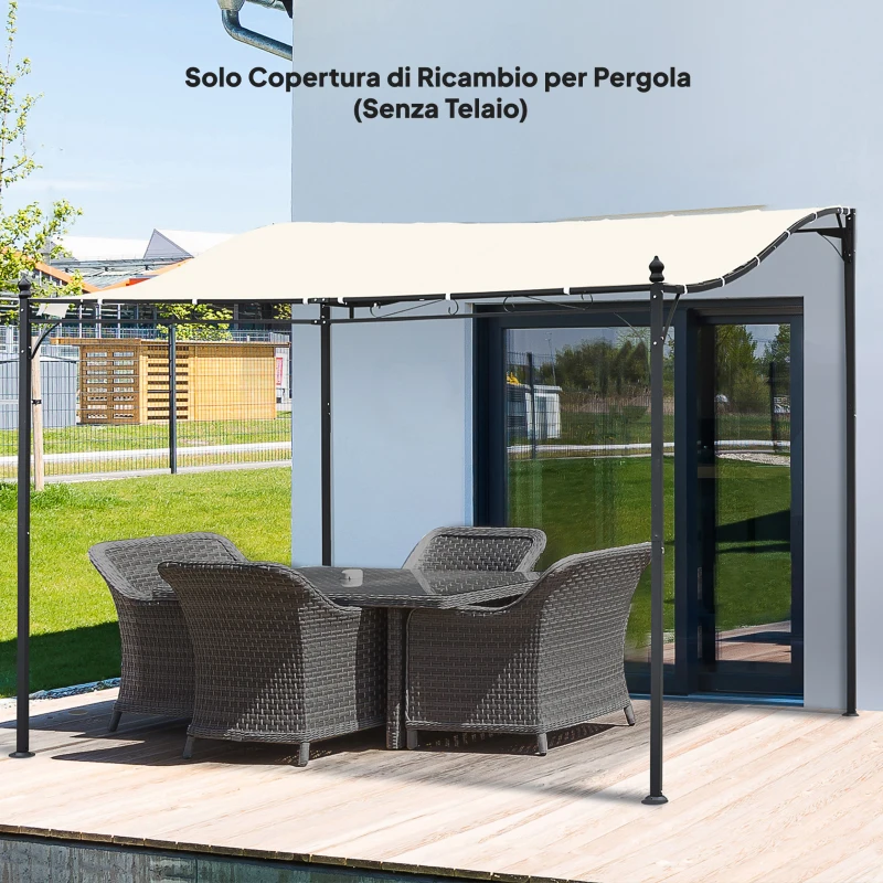 Outsunny Telo Copertura per Gazebo Pergola 3x3 m in Poliestere con 16 Fori di Drenaggio, 297x297 cm, Beige