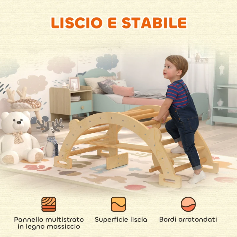 AIYAPLAY Arco Montessori in Legno per Bambini 2-4 Anni Convertibile in Dondolo 110x52x45 cm, color Legno