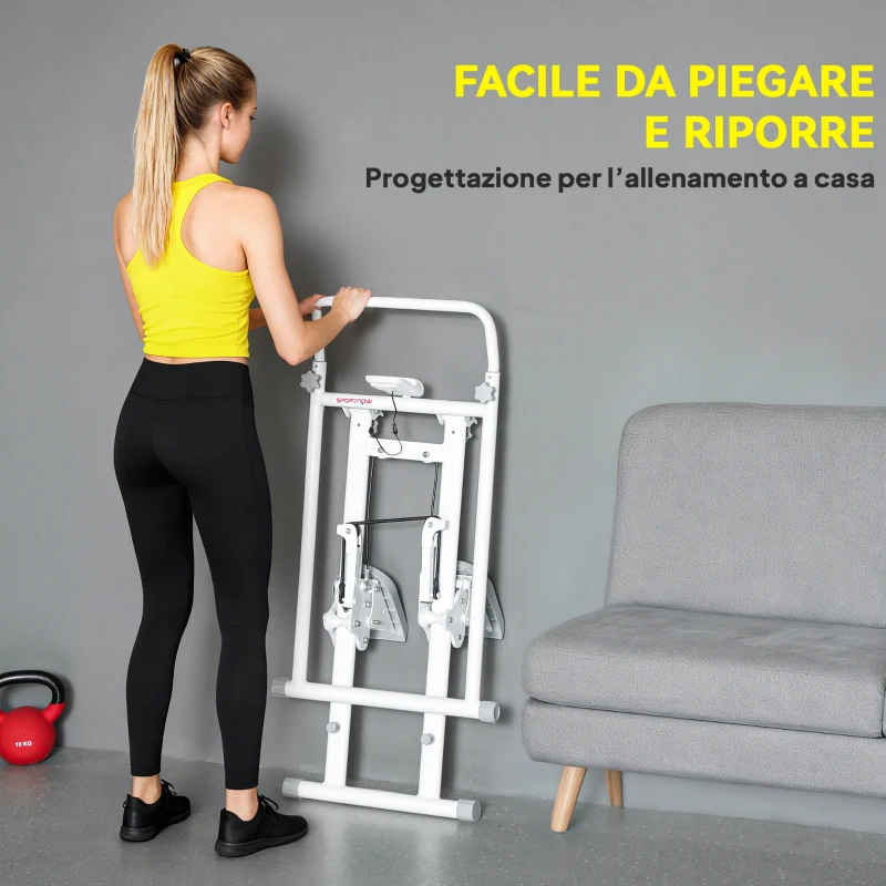 SPORTNOW Stepper Vertical Climber Pieghevole con Impugnatura Regolabile, Pedali Antiscivolo e Monitor LCD, Bianco