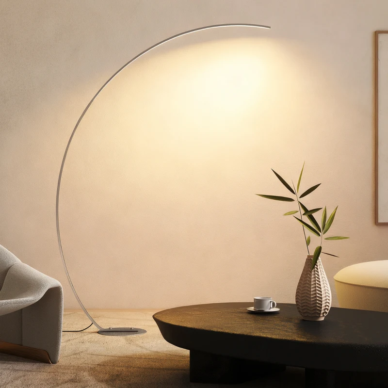 HOMCOM Lampada da Terra ad Arco Alta 172 cm a LED con Telecomando e Regolazione della Luminosità, Argento