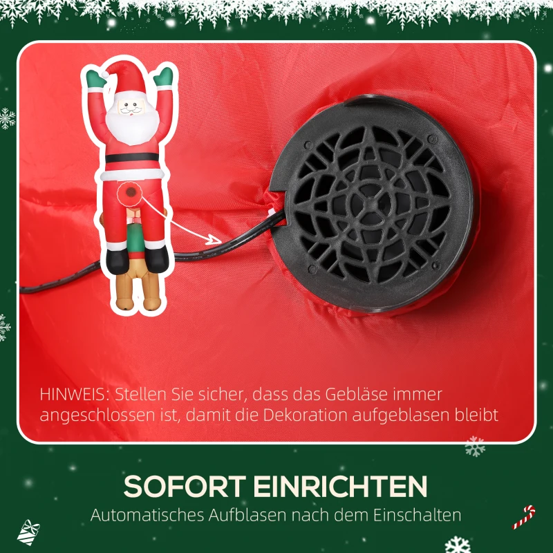Outsunny Aufblasbare Weihnachtsdeko, Aufblasbarer Weihnachtsmann mit Hund mit LED-Lichtern, 68x82x214 cm, Rot