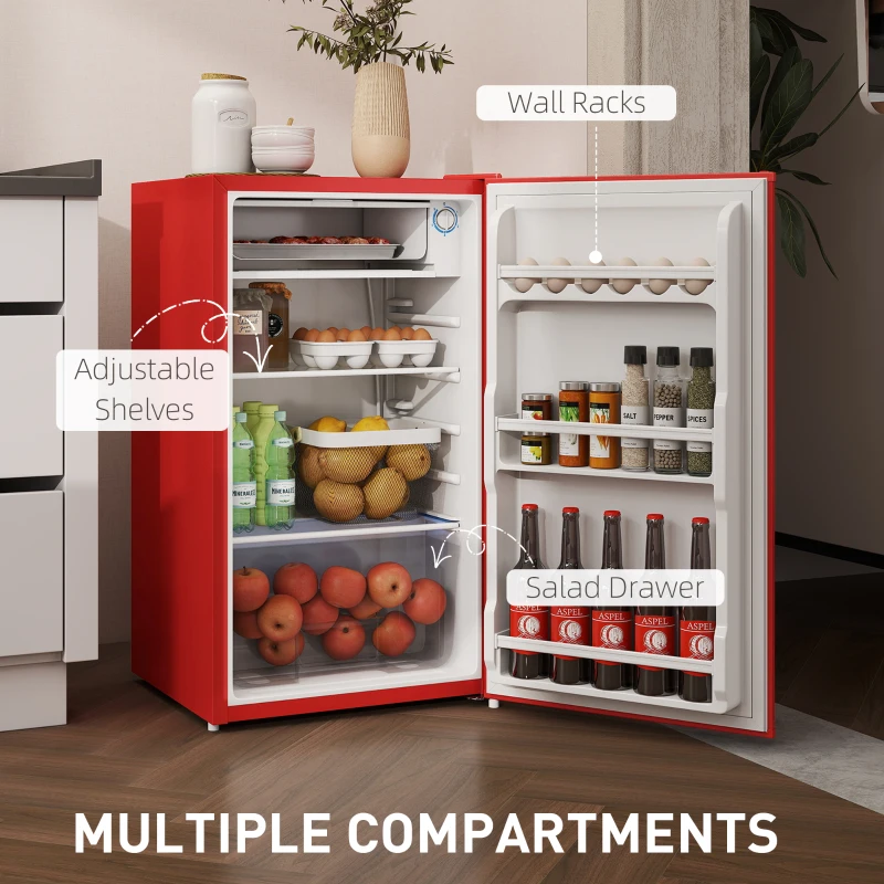 Frigider independent sub masa de 91 litri HOMCOM cu cutie de racire, usa reversibila, termostat reglabil, lat de 47,5 cm, Alb