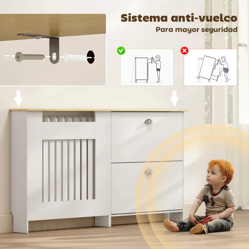 HOMCOM Cubre Radiadores con Zapatero Cubierta para Radiador con 2 Cajones Abatibles 152x19x81 cm Blanco