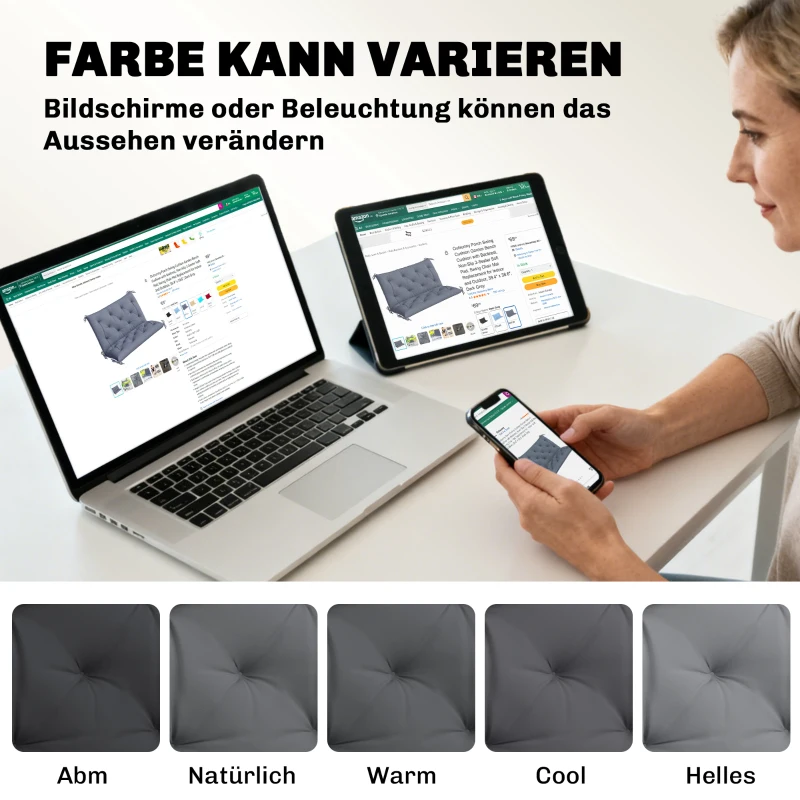 Outsunny 2 Sitzer Bankauflage 100 x 98 x 8 cm Sitzkissen mit Bändern Rückenkissen für Indoor/Outdoor Polster Auflage für Sitzbank Gartenbank Gartenmöbel Hollywoodschaukeln Dunkelgrau