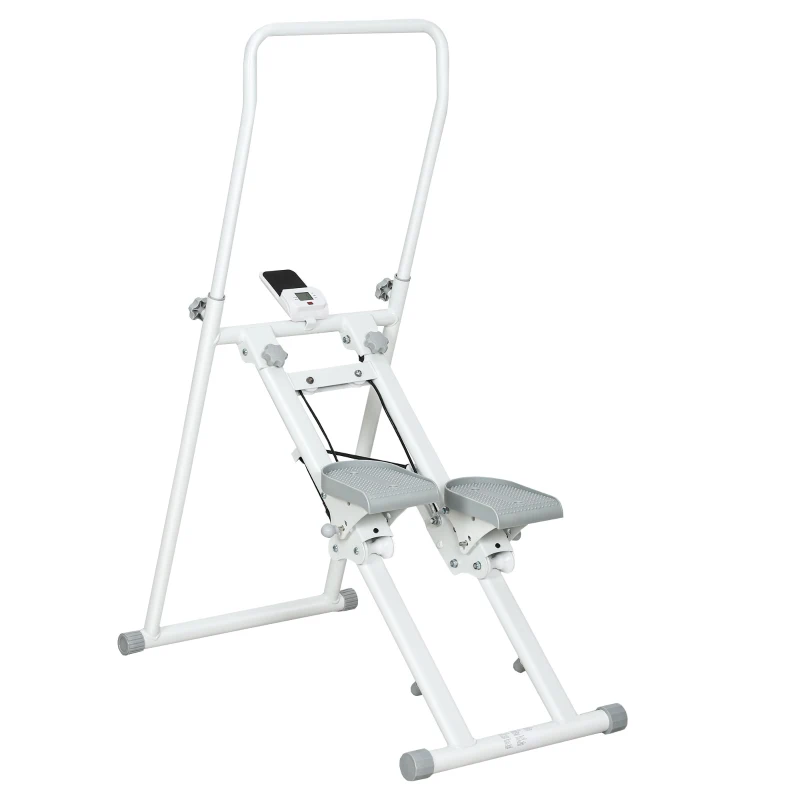 SPORTNOW Stepper Vertical Climber Pieghevole con Impugnatura Regolabile, Pedali Antiscivolo e Monitor LCD, Bianco