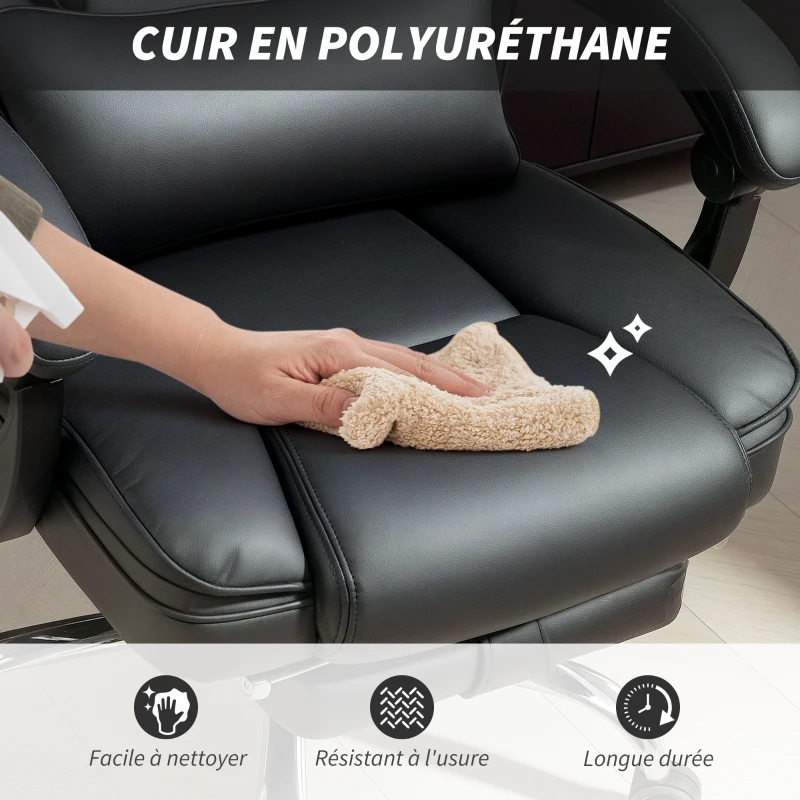 HOMCOM Fauteuil de bureau massant et chauffant chaise de bureau avec hauteur réglable dossier inclinable 67x72x111-119cm noir