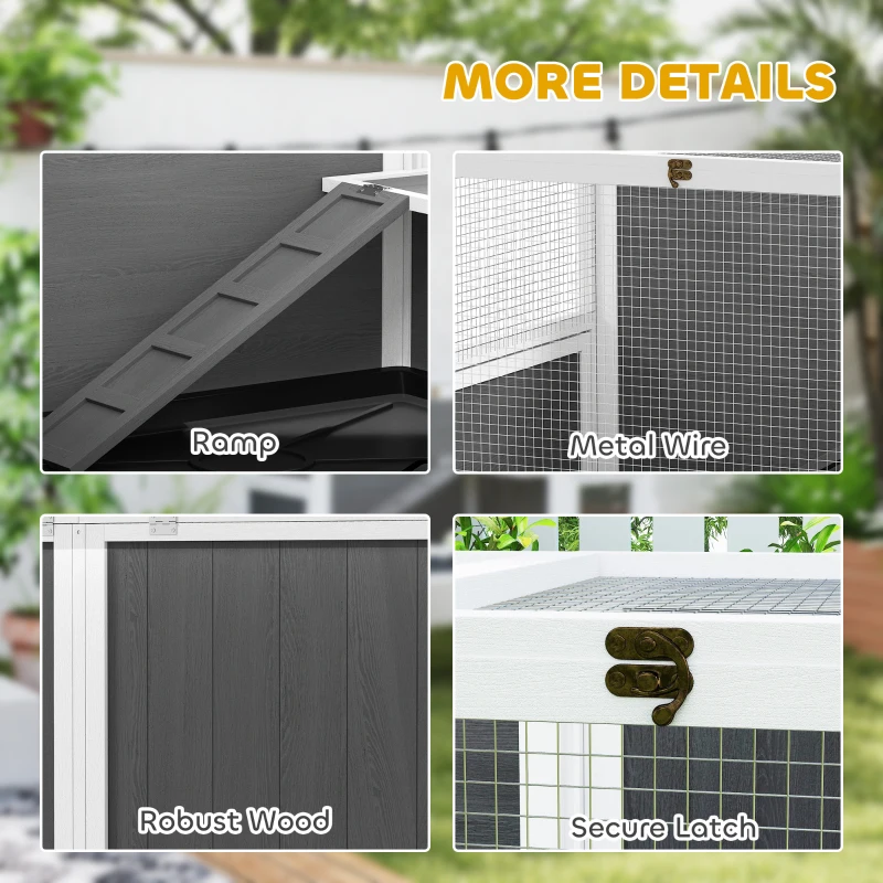 PawHut Cage pour lapins et hamsters d'intérieur surélevée avec plateau extractible et toit ouvrant, Gris