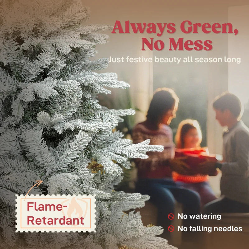 HOMCOM Brad de Crăciun Înzăpezit, cu Bază Metalică Pliabilă, 210cm