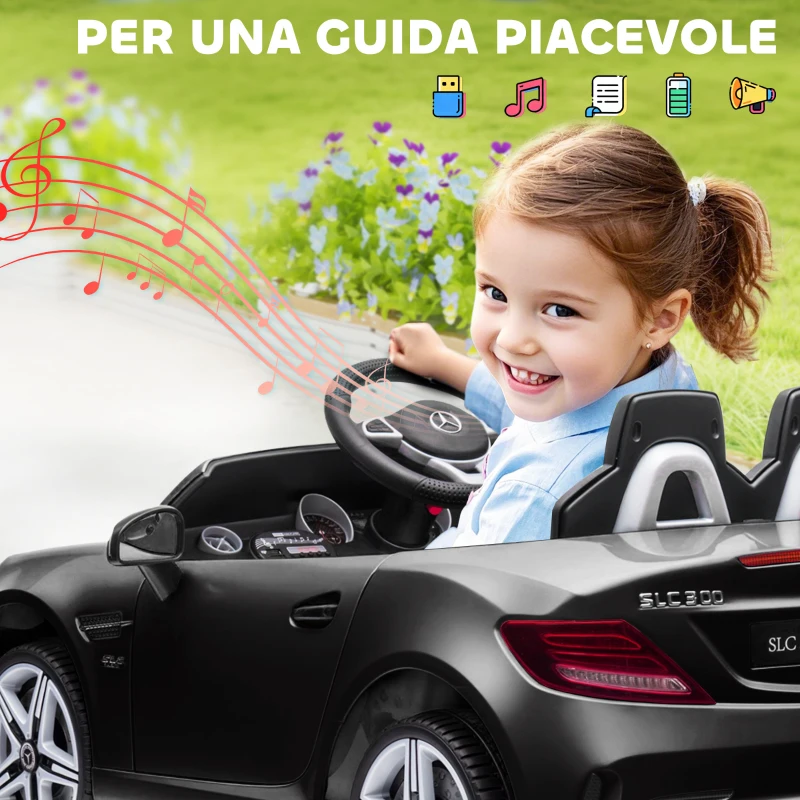 AIYAPLAY Macchina Elettrica per Bambini Licenza Mercedes SLC 300 con Telecomando, in PP e Metallo, 107x62.5x44 cm, Nero