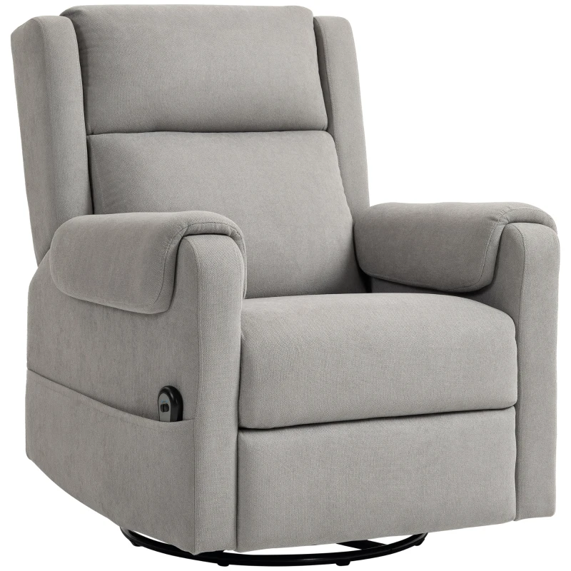 HOMCOM Sillón Relax Reclinable Eléctrico Giratorio y Basculante con Reposapiés Ajustable Mando a Distancia Gris Claro