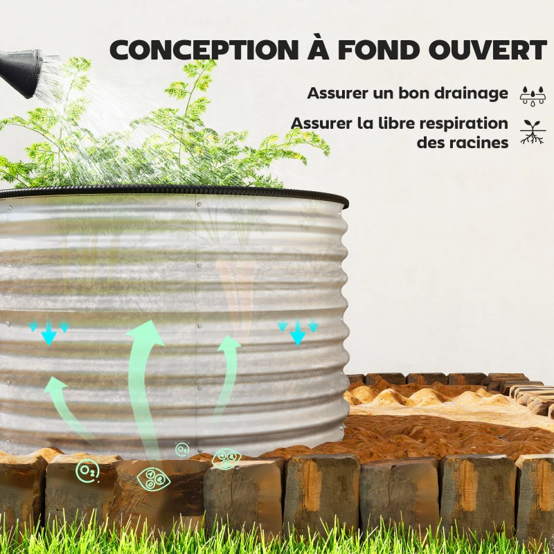 Outsunny Lot de 2 jardinières surélevées kit de jardinière ronde surélevée fonds ouverts acier galvanisé 90 x 90 x 56 cm argent
