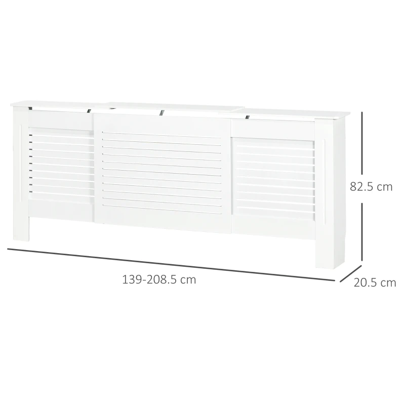 HOMCOM MDF Extendable Radiator Cover Cabinet Shelving Home Office Slatted Design White 139-208.5L x 20.5W x 82.5H cm