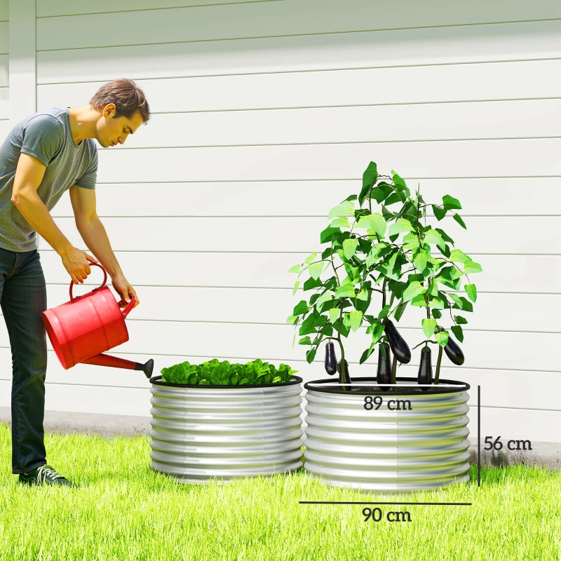 Outsunny Lot de 2 jardinières surélevées kit de jardinière ronde surélevée fonds ouverts acier galvanisé 90 x 90 x 56 cm argent