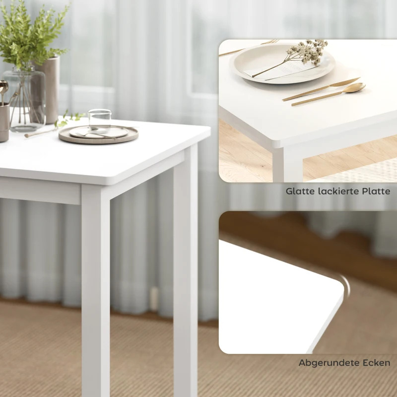 HOMCOM 3-teiliges Esstisch-Set mit 2 Stühlen, Küchentisch für kompakte Räume, gepolsterte Stühle, platzsparend, MDF, Weiß(m-8)