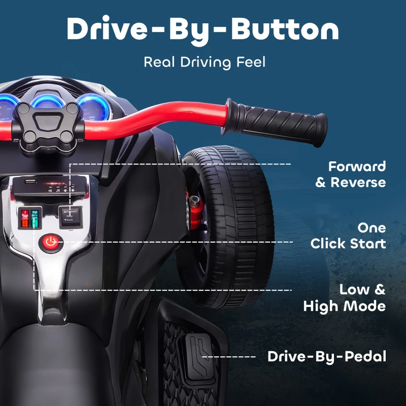 AIYAPLAY 12V Kids Electric Ride On Car with 3 Wheeler, MP3 Player, Horn, 2 Speeds, LED Lights for Boys & Girls Ages 3-8, Black