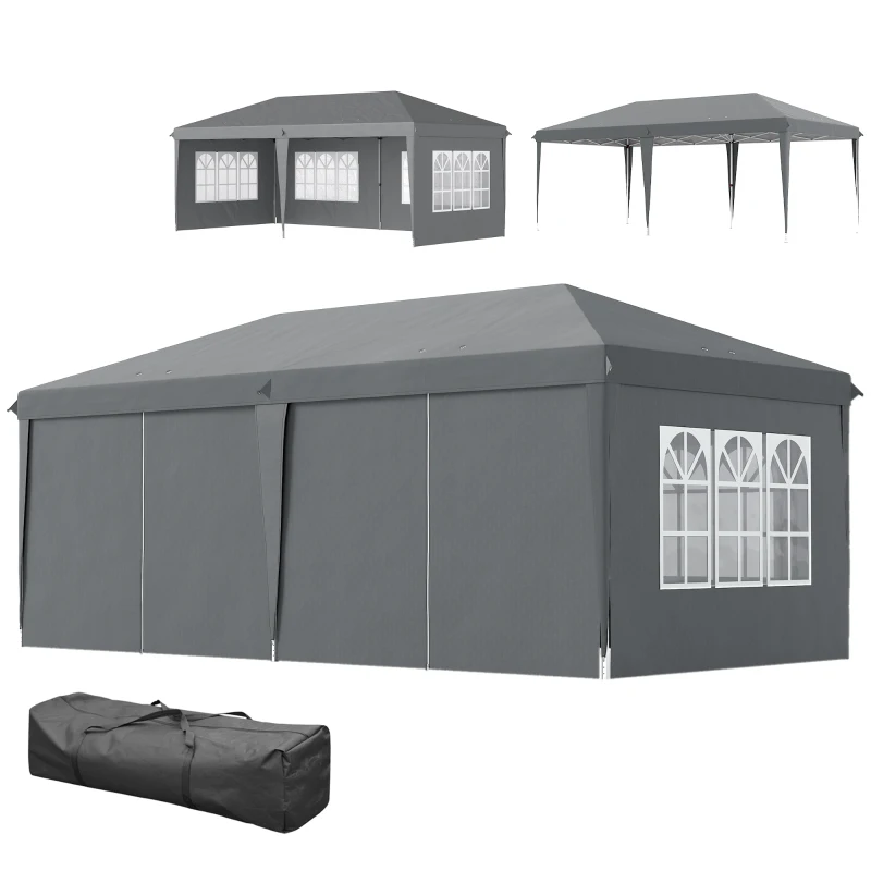 Outsunny 3 x 6m Pop-Up Gazebo, with Removable Walls - Grey