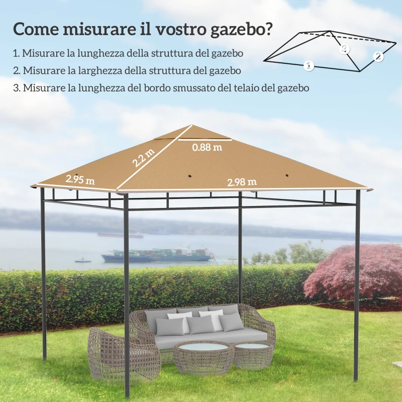 Outsunny Tetto di Ricambio per Gazebo 3x3m in Poliestere con Prese d'Aria e Fori di Drenaggio, Beige