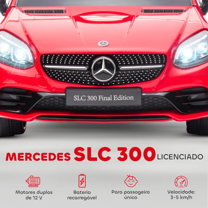 AIYAPLAY Carro Elétrico Mercedes SLC 300 12V com Controlo Remoto Faróis LED Música TF USB e Abertura da Porta 3-5km/h 107x62,5x44 cm Vermelho