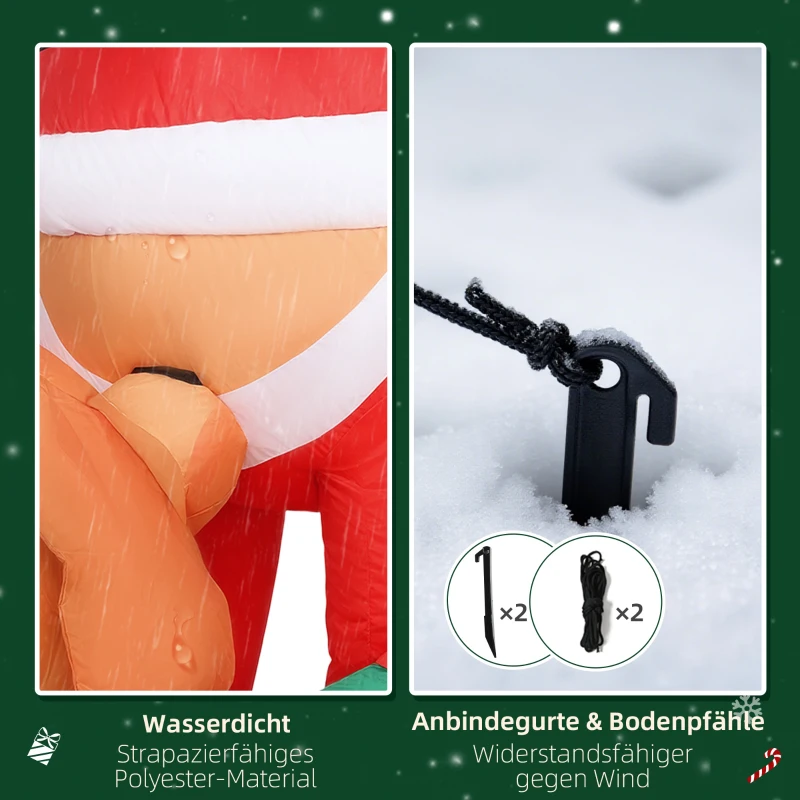 Outsunny Aufblasbare Weihnachtsdeko, Aufblasbarer Weihnachtsmann mit Hund mit LED-Lichtern, 68x82x214 cm, Rot