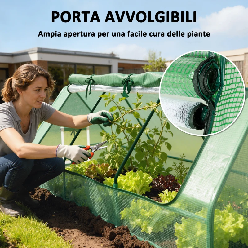 Outsunny Serra Piccola con 2 Finestrelle Laterali e Finestra Centrale, in Acciaio, PE e PP, 240x90x90 cm, Verde