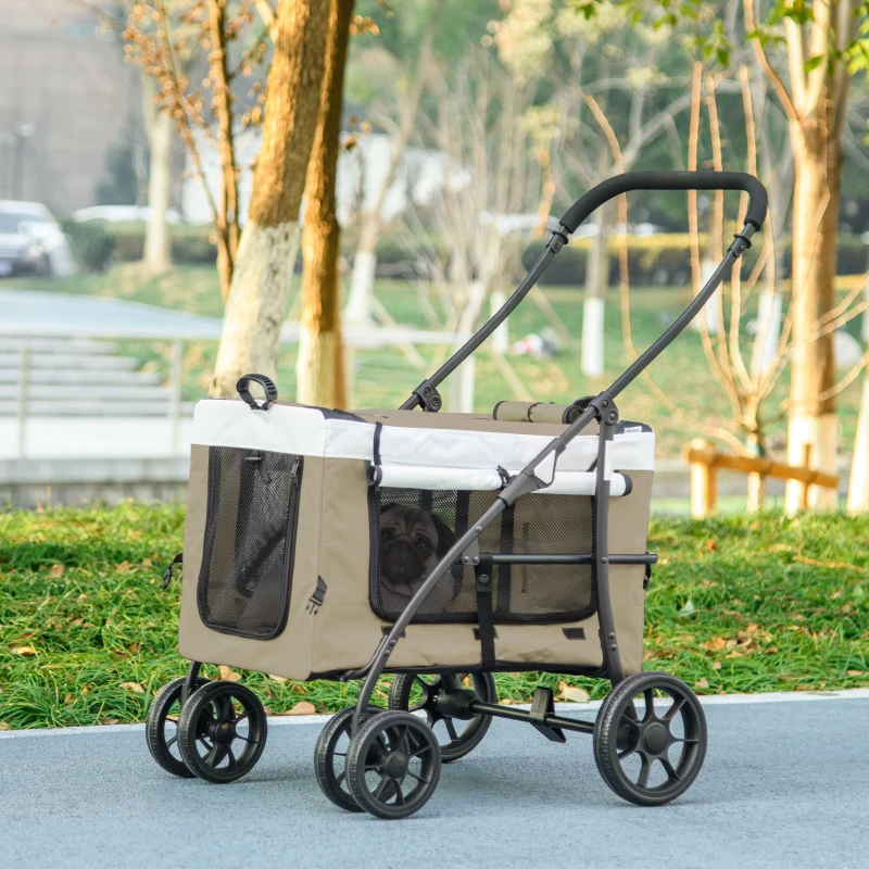 PawHut Poussette pliable animaux chien chat nacelle amovible bandoulières 4 roues 81 x 58 x 97,5 cm kaki