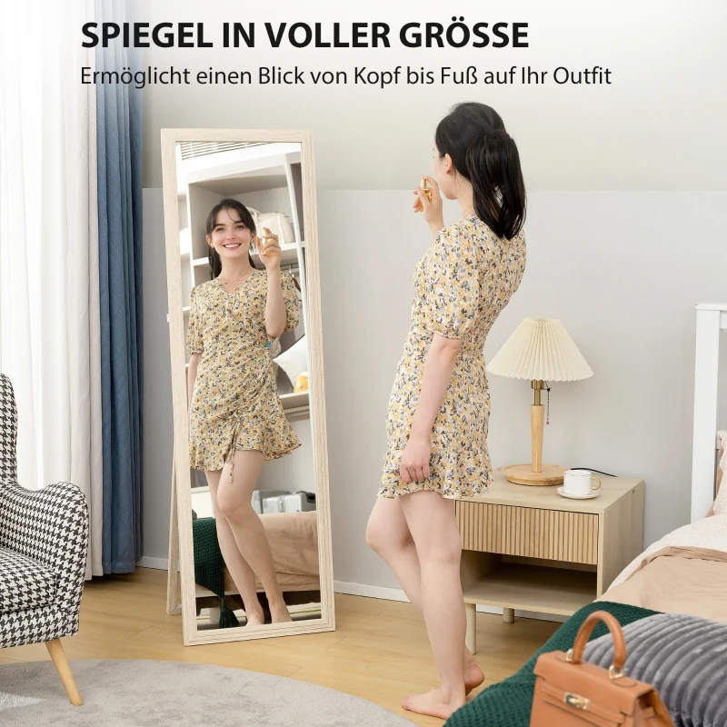 HOMCOM 160 x 50 cm Ganzkörperspiegel, vielseitig verwendbar, rechteckiges Design mit Rahmen, Weiß