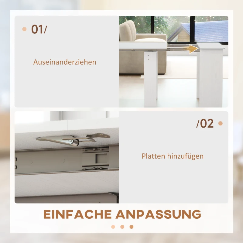 HOMCOM Esstisch, Klapptisch, ausziehbarer Küchentisch, Esszimmertisch, Spanplatten, 60-180 x 85 x 75 cm, Weiß