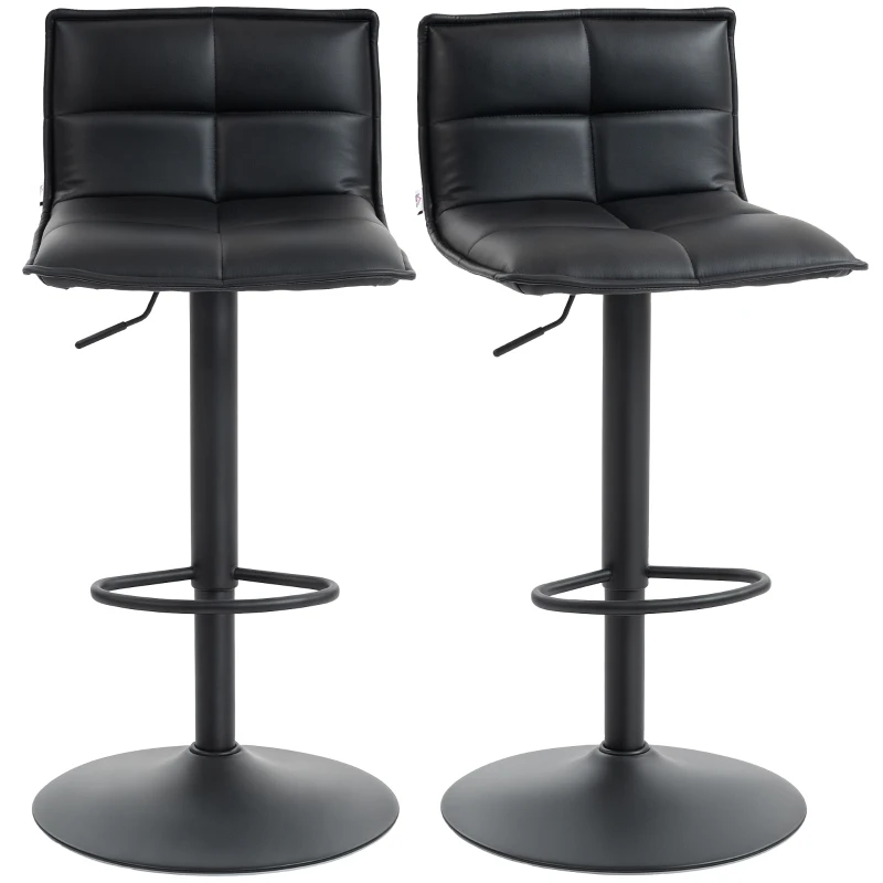 HOMCOM Set of Two Modern Faux Leather Bar Stools - Black