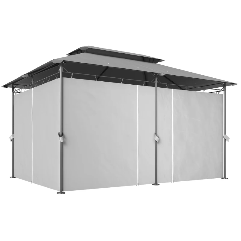 Outsunny 3 x 4m Metal Frame, Two-Tier Roof Gazebo - Dark Grey