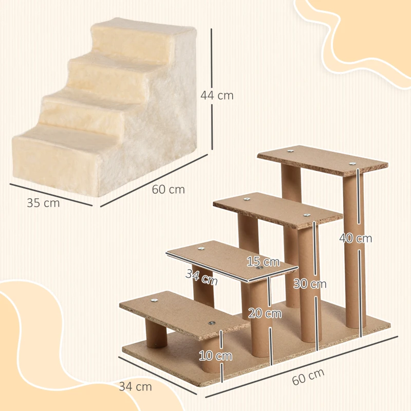 PawHut Escalier pour chien à 4 marches escalier pour chat échelle antidérapante housse amovible et lavable 60 x 35 x 44cm beige
