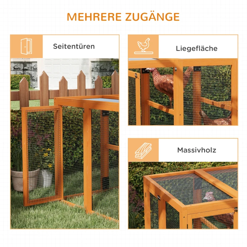 PawHut Hühnerstall für 1-3 Hühner, Holzrahmen, Stahldraht, erweiterbares Design, Holzsitzstangen, Orange