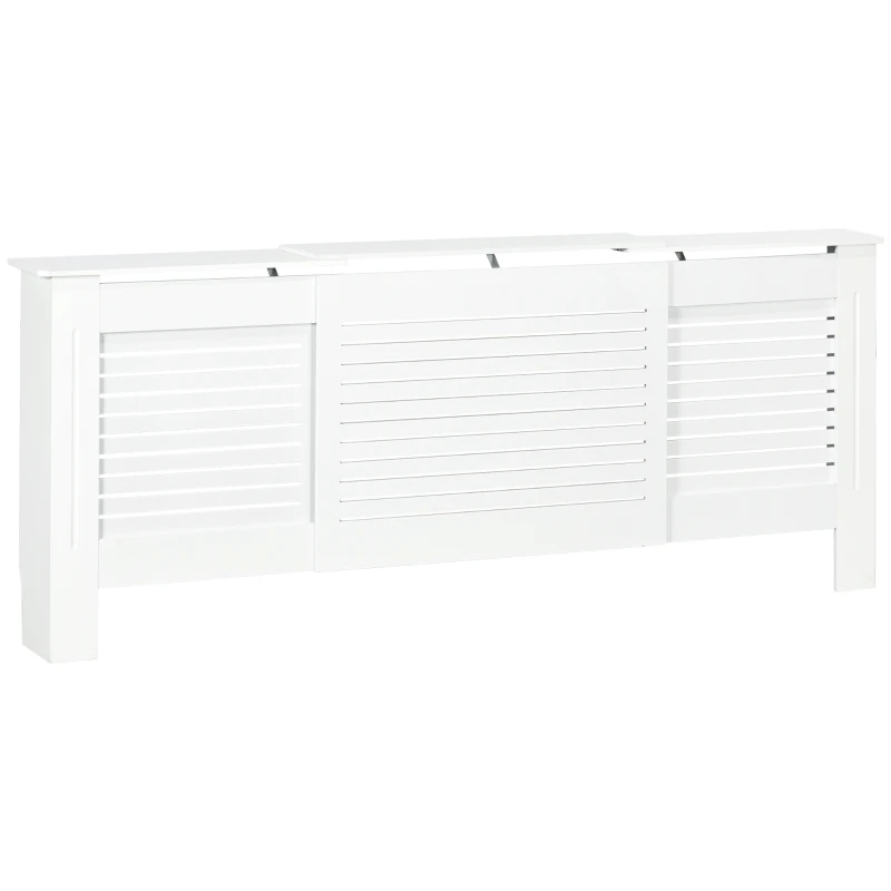 HOMCOM MDF Extendable Radiator Cover Cabinet Shelving Home Office Slatted Design White 139-208.5L x 20.5W x 82.5H cm