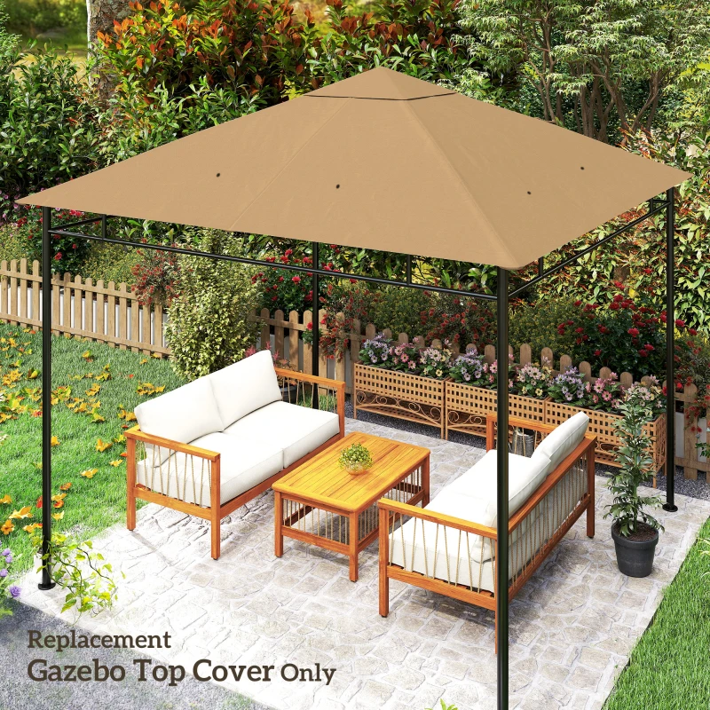 Outsunny 3 x 3 m Gazebo Canopy Replacement Cover, Garden Gazebo Roof Replacement with Drain Holes, TOP COVER ONLY, Beige